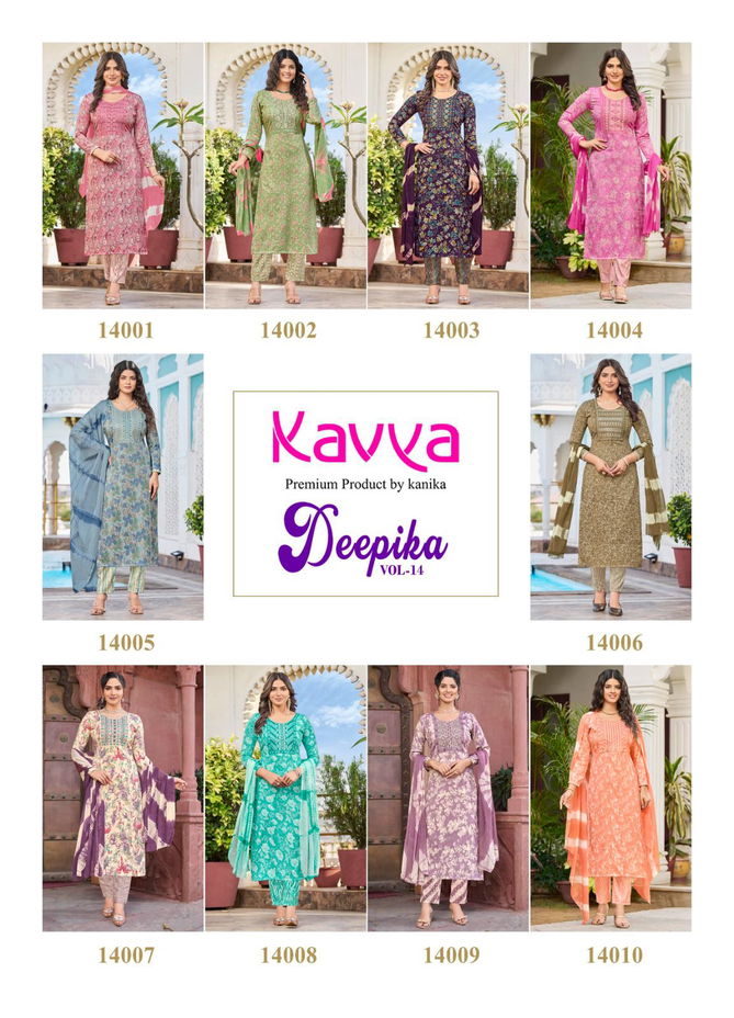 Deepika Vol 14 By Kavya Printed Embroidery Kurti With Bottom Dupatta Wholesale Market In Surat With Price
